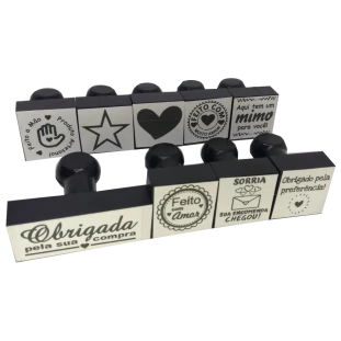 Kit 9 Carimbos Manuais | Feito Com Amor Estrela Coração - Para Embalagens